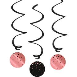 Swirl decorations | 3 stuks | Zwart Roze
